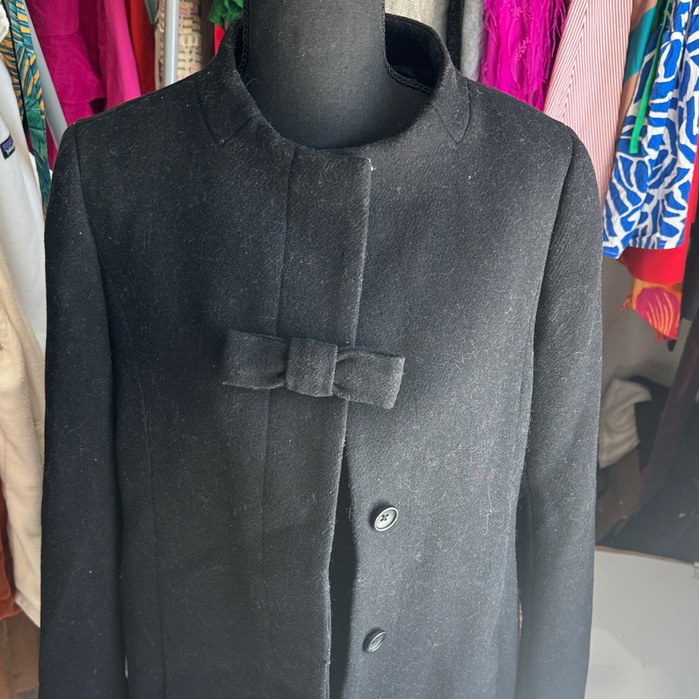 J. Crew Black Women's Cape Coat with Bow Detail